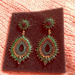 Black, gold and green stone costume earrings